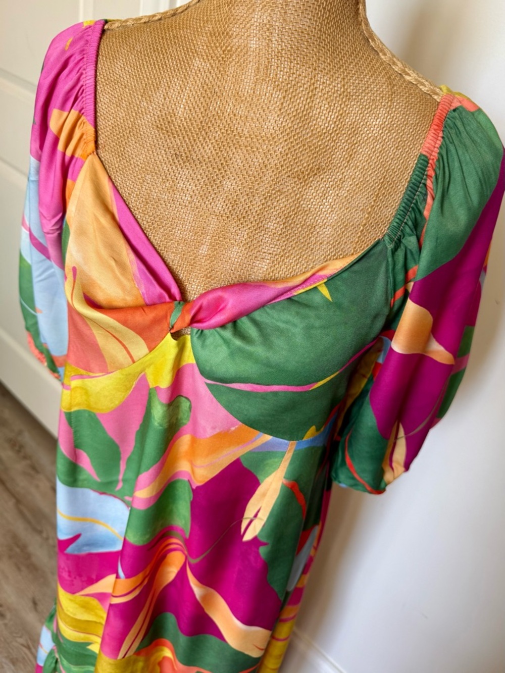 NWT π©·π§‘π Self Contrast Maxi Dress Tropical Floral Print Resort Vacation Sz LARGE - Picture 2 of 8